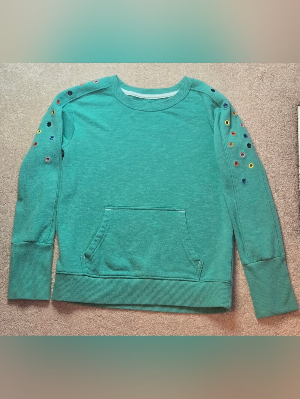 Kids' Green Teal Pullover Sweatshirt with Eyelet Detail